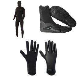 Vissla 7 Seas 4​/3 Chest Zip Hooded Wetsuit ​+ 7 Seas 3mm Split Toe Wetsuit Boots ​+ High Seas 1.5mm Wetsuit Gloves