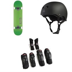 Globe Goodstock Skateboard Complete ​+ Triple 8 Sweatsaver Liner Skateboard Helmet ​+ Triple 8 Saver Series High Impact Skateboard Pad Set