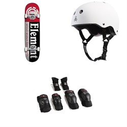 Element Section 7.75 Skateboard Complete ​+ Triple 8 Sweatsaver Liner Skateboard Helmet ​+ Saver Series High Impact Jr Skateboard Pad Set