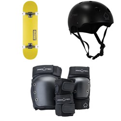 Globe Goodstock Skateboard Complete ​+ Pro-Tec Classic Skate Skateboard Helmet ​+ Pro-Tec Street Gear Junior Open Back Skateboard Pads