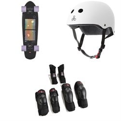 Globe Blazer Cruiser Complete ​+ Triple 8 The Certified Sweatsaver Skateboard Helmet ​+ Saver Series High Impact Skateboard Pad Set