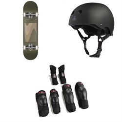 Globe G1 Lineform Skateboard Complete ​+ Triple 8 Sweatsaver Liner Skateboard Helmet ​+ Saver Series High Impact Skateboard Pad Set