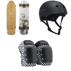 Arbor Pilsner Bamboo Cruiser Skateboard Complete ​+ Pro-Tec The Classic Certified EPS Skateboard Helmet ​+ Street Open Back Skateboard Knee Pads