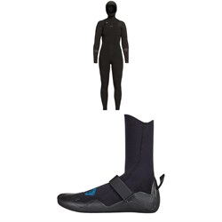 Roxy 5​/4​/3 Syncro Chest Zip GBS Hooded Wetsuit ​+ 5mm Syncro Round Toe Wetsuit Boots - Women's