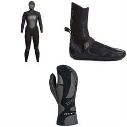 XCEL 5​/4 Infiniti Hooded Wetsuit - Women's ​+ 5mm Infiniti Round Toe Wetsuit Boots ​+ 5mm Infiniti Wetsuit Mittens