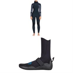 Roxy 5​/4​/3 Syncro Chest Zip GBS Hooded Wetsuit ​+ Syncro 5mm Round Toe Wetsuit Boots - Women's