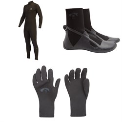 Billabong 4​/3 Absolute Back Zip GBS Wetsuit ​+ 3mm Absolute Split Toe Wetsuit Boots ​+ 2mm Absolute 5 Finger Wetsuit Gloves