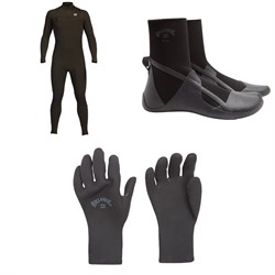Billabong 4​/3 Absolute Chest Zip GBS Wetsuit ​+ 3mm Absolute Split Toe Wetsuit Boots ​+ 2mm Absolute 5 Finger Wetsuit Gloves
