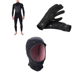 Rip Curl 4​/3 Flashbomb Chest Zip Wetsuit ​+ 3​/2 Flashbomb 5-Finger Wetsuit Gloves ​+ 2mm Flashbomb Wetsuit Hood