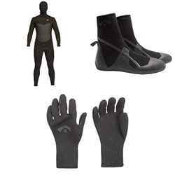 Billabong 5​/4 Absolute Plus Chest Zip Hooded Wetsuit ​+ 5mm Absolute Round Toe Wetsuit Boots ​+ 5mm Absolute 5 Finger Wetsuit Gloves