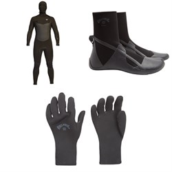 Billabong 5​/4 Absolute Plus Chest Zip Hooded Wetsuit ​+ 5mm Absolute Split Toe Wetsuit Boots ​+ 5mm Absolute 5 Finger Wetsuit Gloves