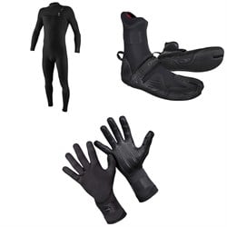 O'Neill 4​/3​+ Hyperfreak Chest Zip Wetsuit ​+ 3​/2 Psycho Tech Split Toe Wetsuit Boots ​+ 1.5mm Psycho Tech Gloves