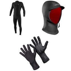 O'Neill 4​/3​+ Hyperfreak Chest Zip Wetsuit ​+ Psycho 1.5mm Wetsuit Hood ​+ 1.5mm Psycho Tech Gloves