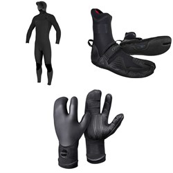 O'Neill 5​/4​+ Hyperfreak Chest Zip Hooded Wetsuit ​+ 5mm Psycho Tech ST Wetsuit Boots ​+ 5mm Psycho Tech Lobster Gloves