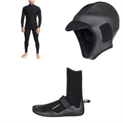 Quiksilver 4​/3 Everyday Sessions Back Zip GBS Wetsuit ​+ 2mm M-Sessions Surf Wetsuit Cap ​+ 3mm Everyday Sessions Round Toe Wetsuit Boots