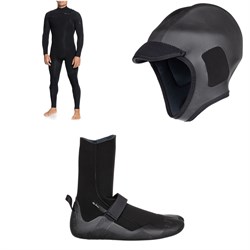 Quiksilver 4​/3 Everyday Sessions Chest Zip GBS Wetsuit ​+ 2mm M-Sessions Surf Wetsuit Cap ​+ 3mm Everyday Sessions Round Toe Wetsuit Boots