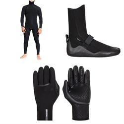 Quiksilver 5​/4​/3 Everyday Sessions Chest Zip Hooded Wetsuit ​+ 5mm Everyday Sessions Round Toe Wetsuit Boots ​+ 3mm Marathon Sessions 5 Finger Wetsuit Gloves