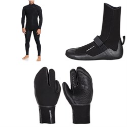 Quiksilver 5​/4​/3 Everyday Sessions Chest Zip GBS Wetsuit ​+ 5mm Everyday Sessions Round Toe Wetsuit Boots ​+ 5mm Marathon Sessions 3 Finger Wetsuit Mittens