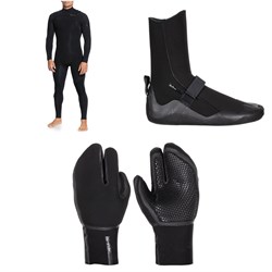 Quiksilver 5​/4​/3 Everyday Sessions Chest Zip GBS Wetsuit ​+ 5mm Everyday Sessions Round Toe Wetsuit Boots ​+ 5mm Marathon Sessions 3 Finger Wetsuit Mittens