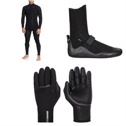 Quiksilver 5​/4​/3 Everyday Sessions Chest Zip GBS Wetsuit ​+ 5mm Everyday Sessions Round Toe Wetsuit Boots ​+ 3mm Marathon Sessions 5 Finger Wetsuit Gloves
