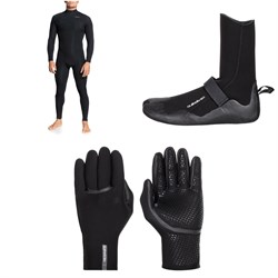 Quiksilver 4​/3 Everyday Sessions Back Zip GBS Wetsuit ​+ 3mm Everyday Sessions Round Toe Wetsuit Boots ​+ 3mm Marathon Sessions 5 Finger Wetsuit Gloves