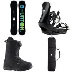 Burton Instigator Flat Top Snowboard ​+ Freestyle Snowboard Bindings ​+ Moto Boa Snowboard Boots ​+ Space Sack Snowboard Bag 2023