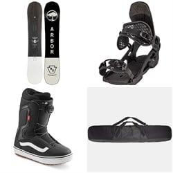 Arbor Element Rocker Snowboard ​+ Spruce Snowboard Bindings ​+ Vans Aura OG Snowboard Boots 2022 ​+ evo Padded Snowboard Bag
