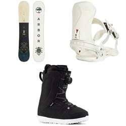 Arbor Cadence Rocker Snowboard ​+ Arbor Sequoia LTD Snowboard Bindings ​+ Ride Sage Snowboard Boots - Women's
