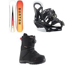 Burton Custom Smalls Snowboard ​+ Mission Smalls Snowboard Bindings ​+ Zipline Boa Snowboard Boots - Kids' 2024