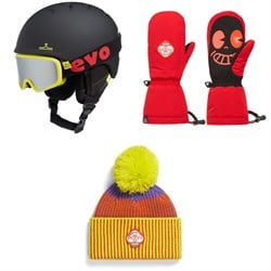 evo Sessel Helmet ​+ Goggle Combo ​+ Sessel Mittens ​+ Sessel Polylana Pom Beanie - Kids'