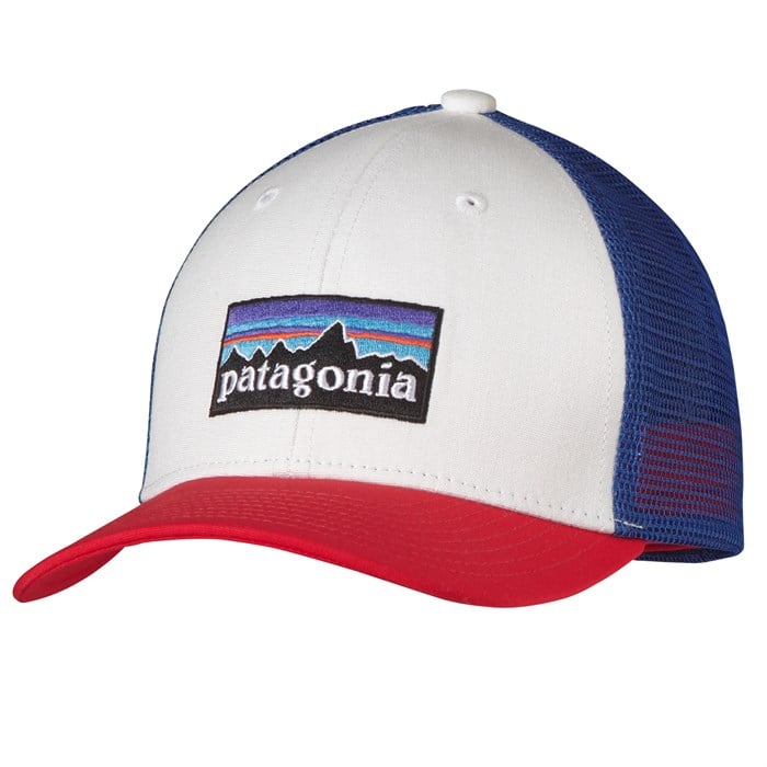 red white and blue patagonia hat