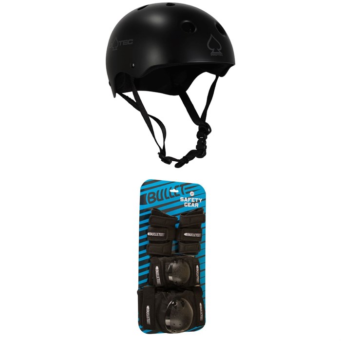 Pro-Tec - Classic Skateboard Helmet + Bullet Skateboard Jr Pad Set - Big Kids'