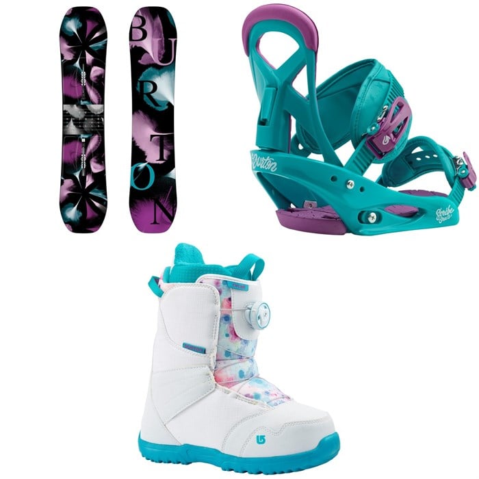 Burton - Deja Vu Smalls Snowboard - Girls' + Burton Scribe Smalls Snowboard Bindings - Girls' + Burton Zipline Boa Snowboard Boots - Kids' 2018