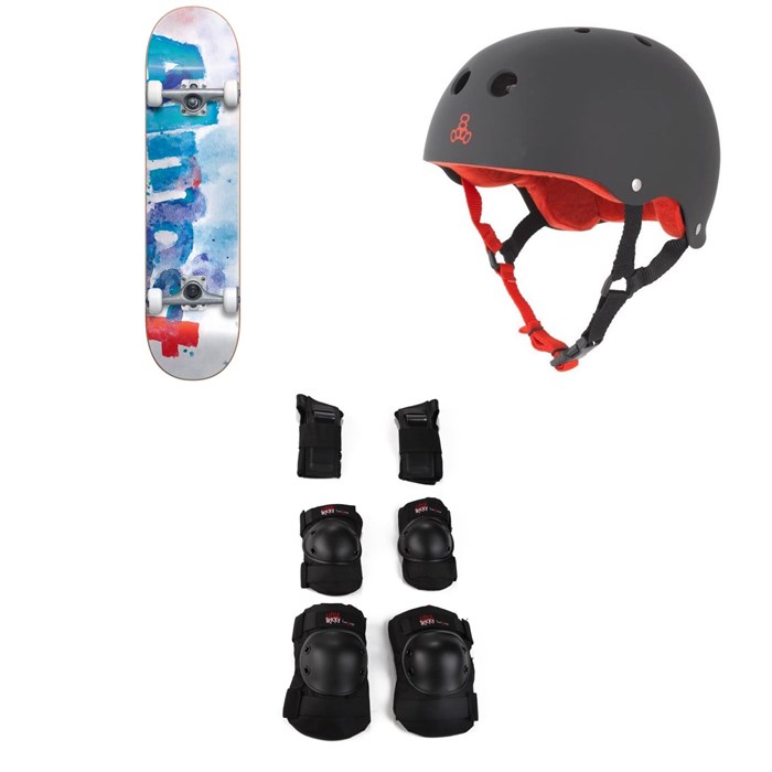 Almost - Color Bleed 7.75 Skateboard Complete + Triple 8 Brainsaver w/ Sweatsaver Liner Skateboard Helmet + Little Tricky Jr. 3 Pack Skateboard Pad Set