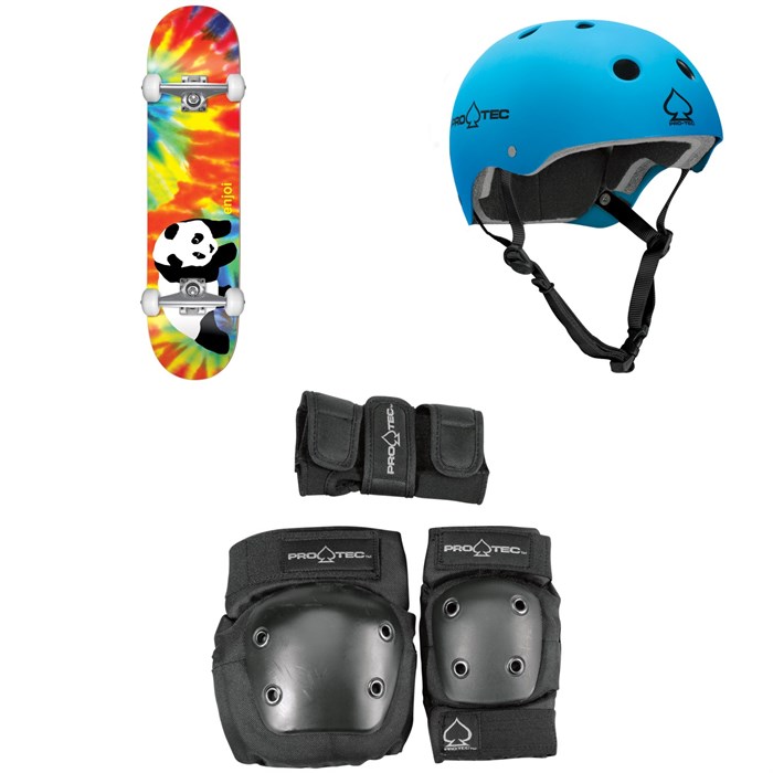 Enjoi - Tye Die v5 7.75 Skateboard Complete + Pro-Tec Classic Skateboard Helmet + Street Gear Junior Skateboard Pads - Kids'