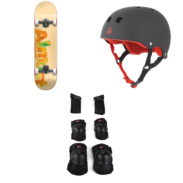 Almost - Blotchy 7.75 Skateboard Complete + Triple 8 Brainsaver Skateboard Helmet + Triple 8 Little Tricky Jr. Pad Set