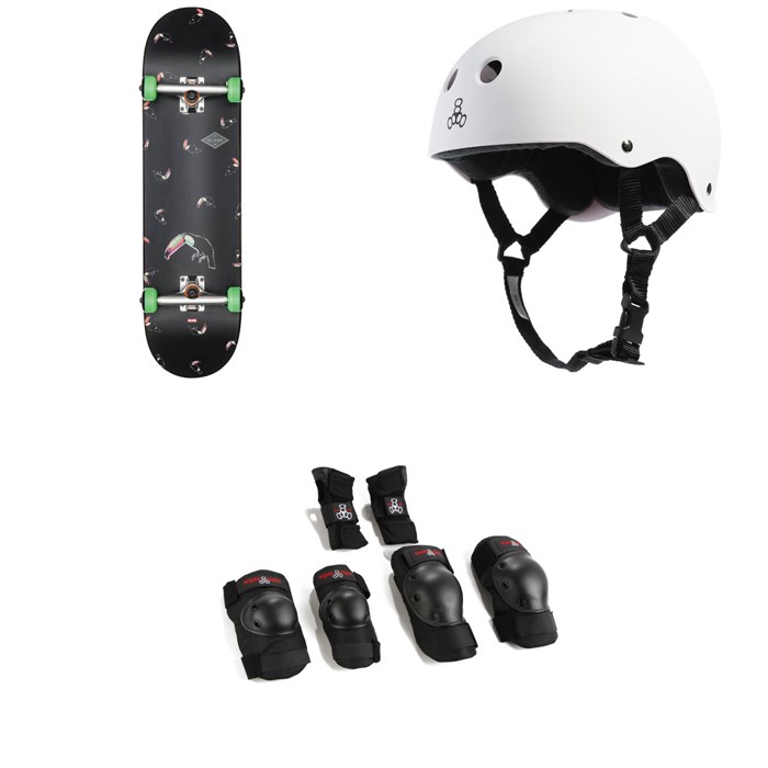 Globe - G1 Full On Skateboard + Triple 8 Brainsaver w/ Sweatsaver Liner Skateboard Helmet + Triple 8 Saver Series High Impact Adult Skateboard Pad Set