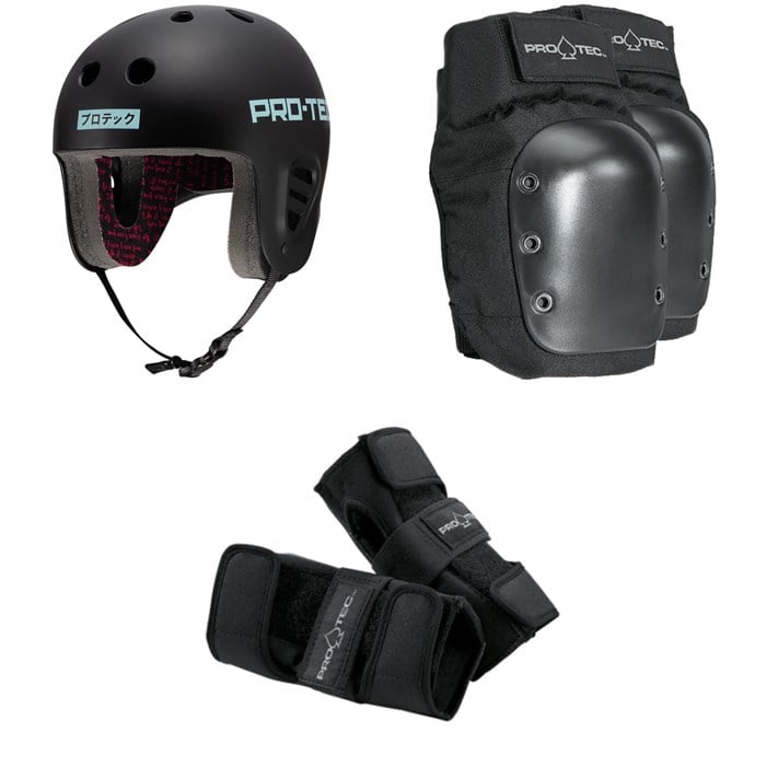 Pro-Tec - The Full Cut Skateboard Helmet + Street Skateboard Knee Pads + Street Skateboard Wrist Pads