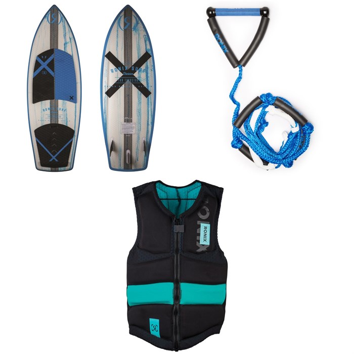 Ronix - Thruster Hex Shell Wakesurf Board + 10" Surf Handle & 25 ft Bungee Surf Rope + One Custom Fit Boa Impact Vest 2018