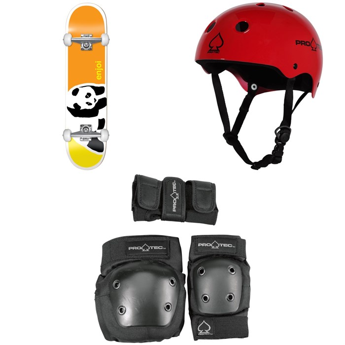Enjoi - Negative Space First Push 8.0 Skateboard Complete + Pro-Tec Classic Skate Skateboard Helmet + Pro-Tec Street Gear Junior Skateboard Pads