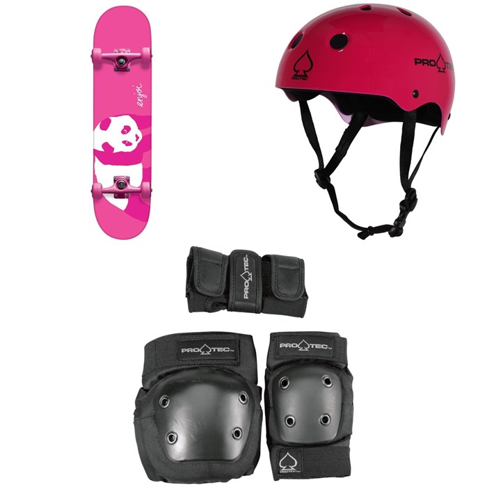 Enjoi - Hi My Name Is Pinky Resin 8.0 Skateboard Complete + Pro-Tec Classic Skate Skateboard Helmet + Pro-Tec Street Gear Junior Skateboard Pads