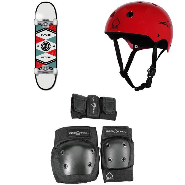 Element - Bisect 7.7 Skateboard Complete + Pro-Tec Classic Skate Skateboard Helmet + Pro-Tec Street Gear Junior Skateboard Pads