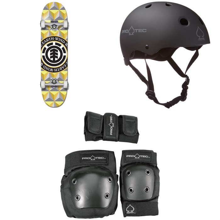 Element - Conifer 7.7 Skateboard Complete + Pro-Tec Classic Skate Skateboard Helmet + Pro-Tec Street Gear Junior Skateboard Pads