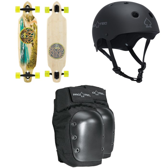 Sector 9 - Mini Lookout Longboard Complete + Pro-Tec The Classic EPS Skateboard Helmet + Pro-Tec Street Skateboard Knee Pads