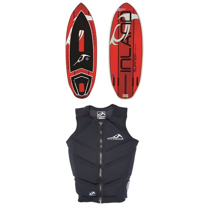 Inland Surfer - Red Rocket Wakesurf Board + Inland Comp Vest