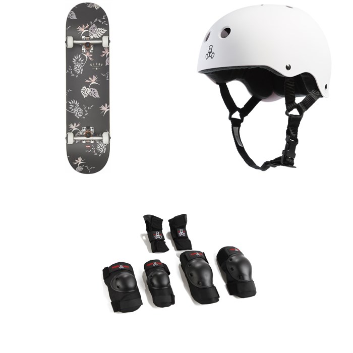 Globe - G1 Full On Skateboard Complete + Triple 8 Brainsaver w/ Sweatsaver Liner Skateboard Helmet + Triple 8 Saver Series High Impact Skateboard Pad Set