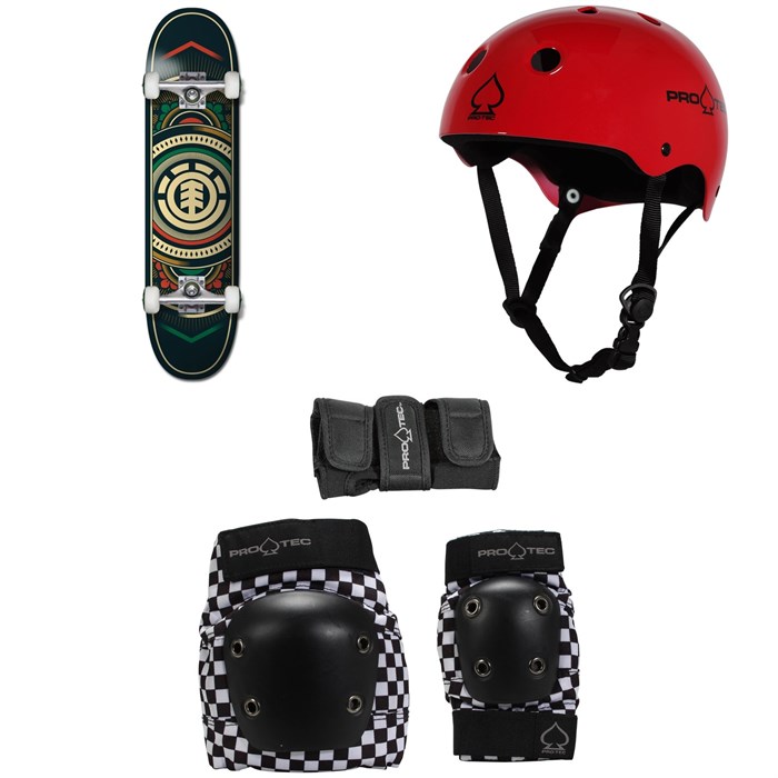 Element - Hatched 7.75 Skateboard + Pro-Tec Classic Skate Skateboard Helmet + Pro-Tec Street Gear Junior Skateboard Pads