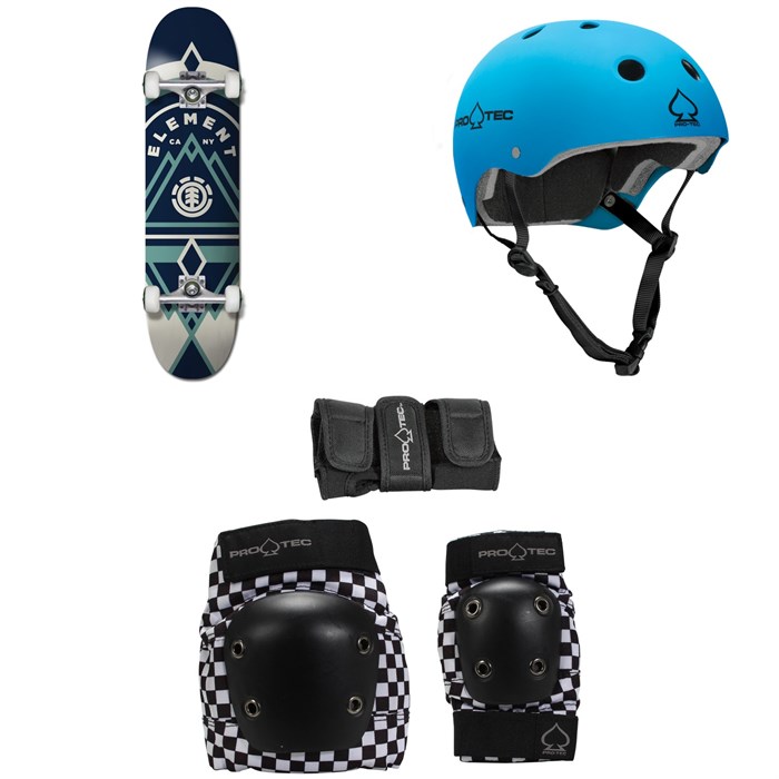 Element - Bow 7.75 Skateboard + Pro-Tec Classic Skate Skateboard Helmet + Pro-Tec Street Gear Junior Skateboard Pads