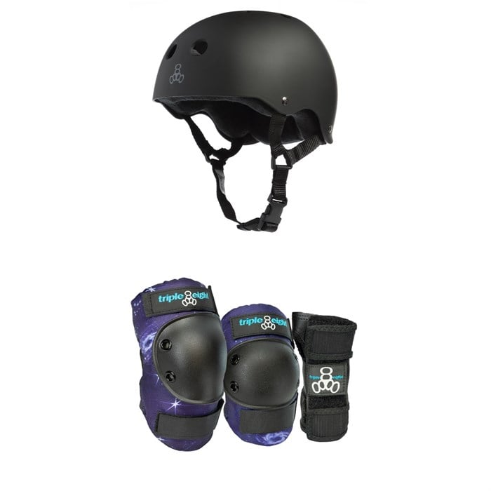 Triple 8 - Sweatsaver w/ Liner Skateboard Helmet + Triple 8 Galaxy Skateboard Pad Set