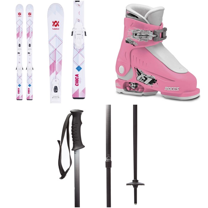 Völkl - Volkl Chica Skis + 4.5 VMotion Jr Bindings - Little Girls' 2018 + Roces Idea Adjustable Alpine Ski Boots (16.0-18.5) - Little Kids' 2019 + evo Lil Send'r Adjustable Ski Poles - Little Kids'